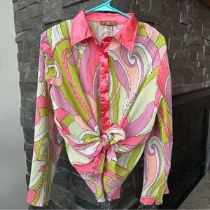 Psychedelic/Retro Plisse Button Up